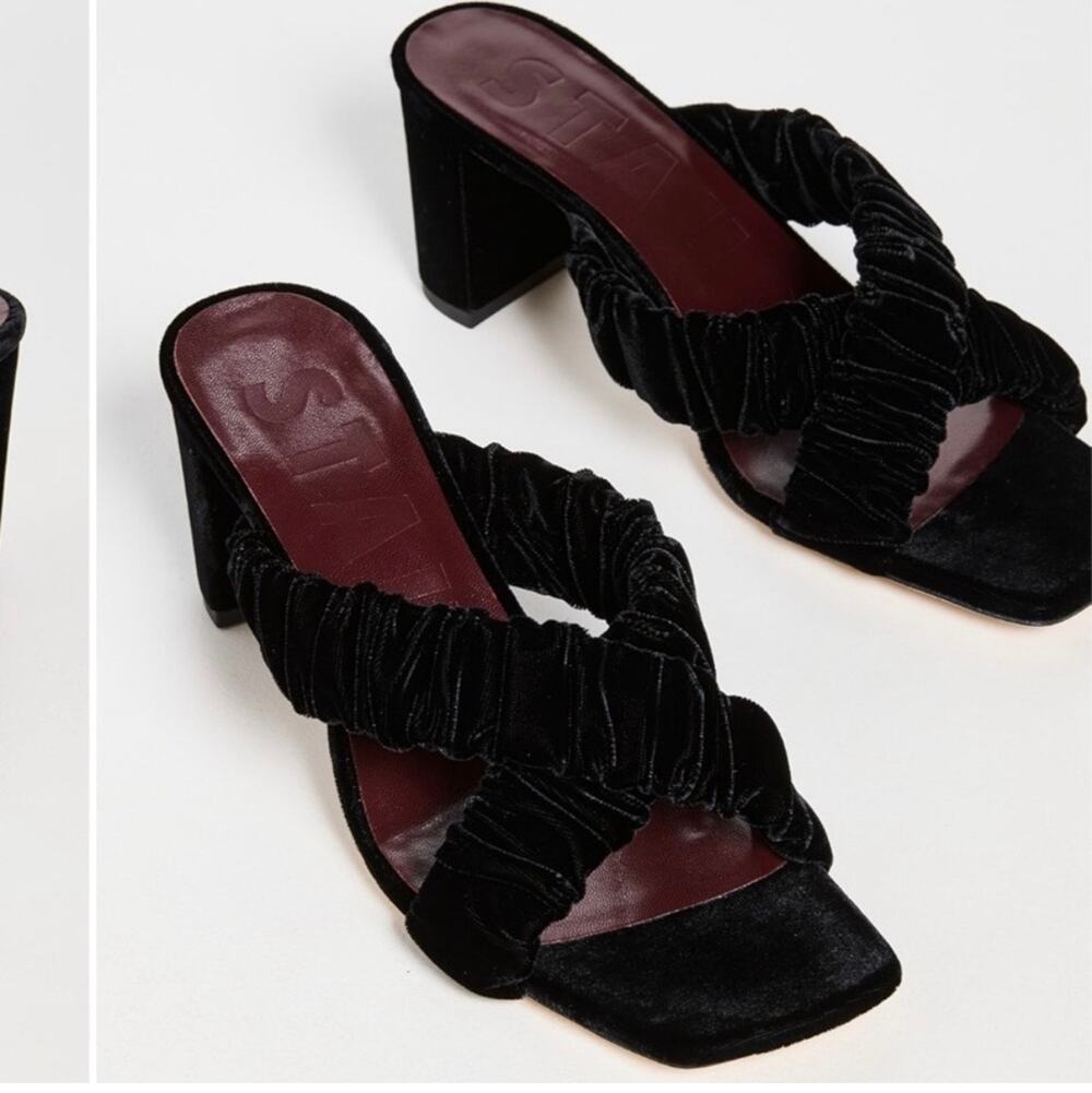 NEW STAUD Frankie Criss Cross Velvet Sandal Heel Black 37